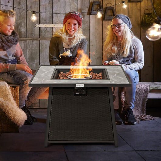 35 Inch Propane Gas Fire Pit Table Wicker Rattan with Lava Rocks PVC Cover-Black B593-NP10262