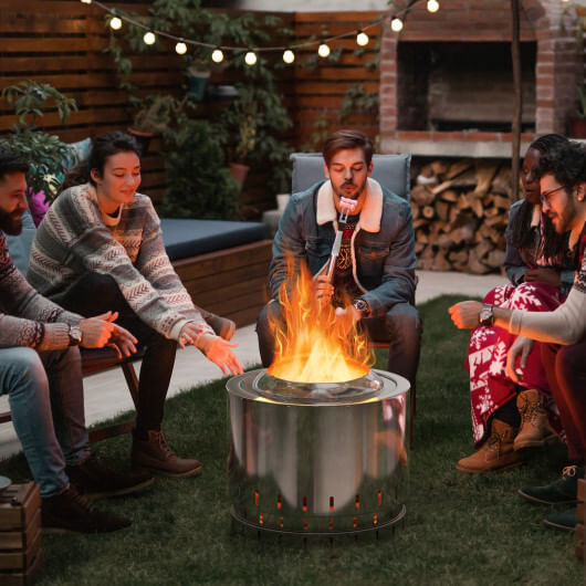 Smokeless Stainless Steel Fire Pit with Ash Pan for Yard Camping-Silver B593-NP11018