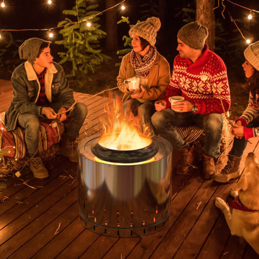 Smokeless Stainless Steel Fire Pit with Ash Pan for Yard Camping-Silver B593-NP11018