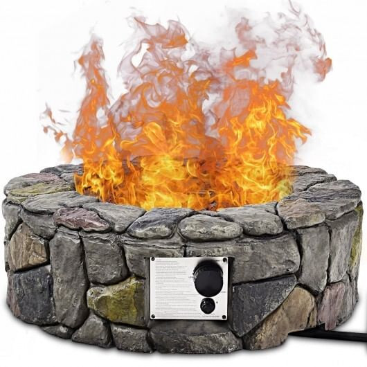 28 Inch Propane Gas Fire Pit Outdoor 40 000 BTU Stone-Brown B593-OP3610color