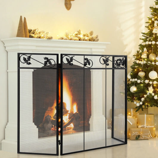 3-Panel Fireplace Screen Decor Cover with Exquisite Pattern B593-HV10288