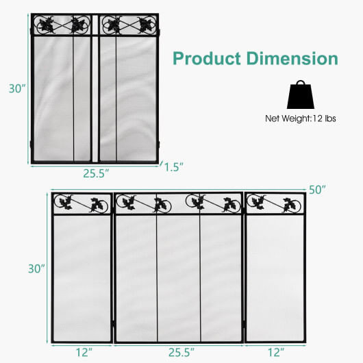 3-Panel Fireplace Screen Decor Cover with Exquisite Pattern B593-HV10288