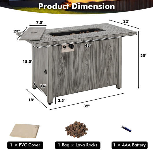 43 Inch 50 000 BTU Propane Fire Pit Table with Removable Lid-Gray B593-NP10795