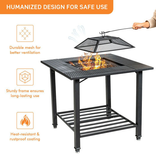31 Inch Outdoor Fire Pit Dining Table with Cooking BBQ Grate B593-OP70937