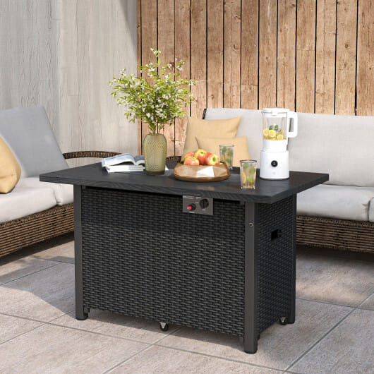 50000 BTU 2 Inch ropane Gas Fire Pit Table with Wind Guard and Glass Rocks-Brown B593-NP12068