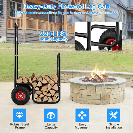 Firewood Log Cart Carrier with Wear-Resistant and Shockproof Rubber Wheels B593-TA10001