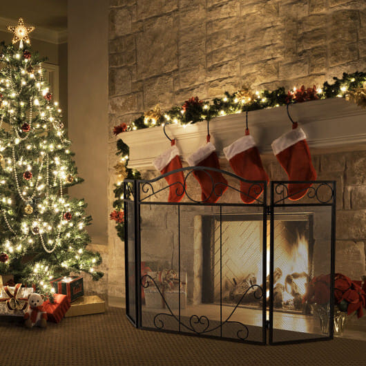 3-Panel Freestanding Fireplace Screen Folded Fire Doors B593-HV10290