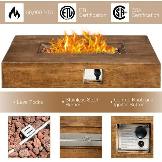 48 x 27 Inch Outdoor Gas Fire Pit Table 50 000 BTU with Lava Rocks and Cover B593-OP70343-A