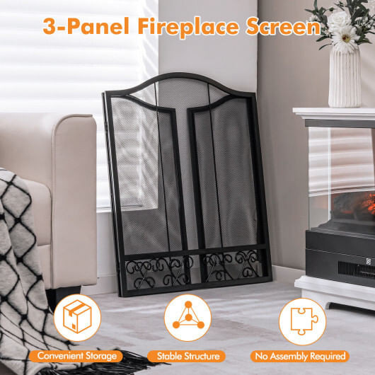 3-Panel Fireplace Screen Decorative Spark Guard B593-HV10289