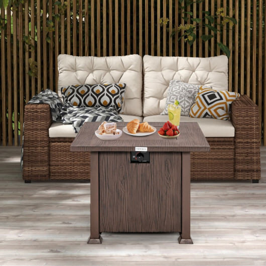 32 Inch 50 000 BTU Square Fire Pit Table with Lid and Lava Rocks-Brown B593-NP10826