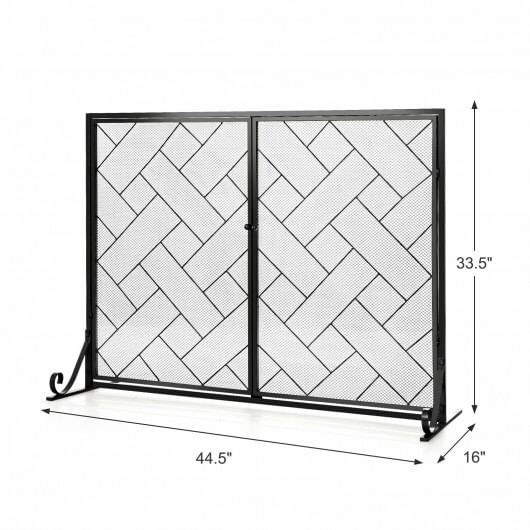 3-Panel Folding Wrought Iron Fireplace Screen with Doors and 4 Pieces Tools Set-Golden B593-JV10066