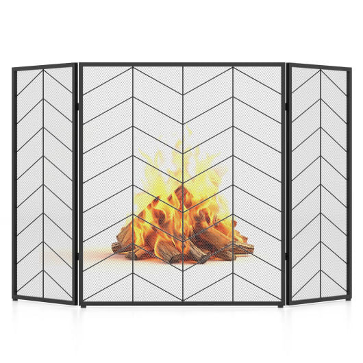 52 x 31 Inch Fireplace Screen with Chevron Herringbone Pattern - Color: Black & Gray D681-JV11173DK-A