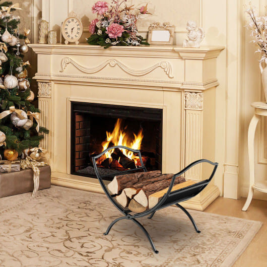 19 Inch Folding Fireplace Log Rack with Convenient Handle-Black - Color: Black D681-HV10291DK