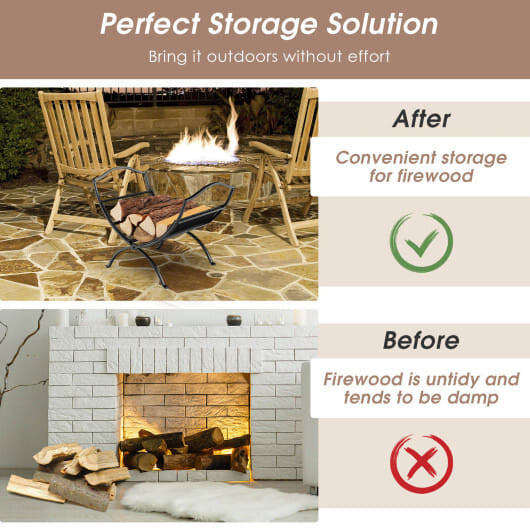 19 Inch Folding Fireplace Log Rack with Convenient Handle-Black - Color: Black D681-HV10291DK