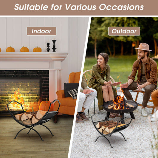 19 Inch Folding Fireplace Log Rack with Convenient Handle-Black - Color: Black D681-HV10291DK