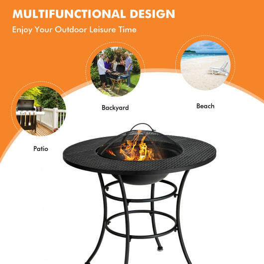 31.5 Inch Patio Fire Pit Dining Table With Cooking BBQ Grate B593-NP10257