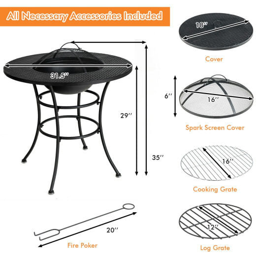 31.5 Inch Patio Fire Pit Dining Table With Cooking BBQ Grate B593-NP10257