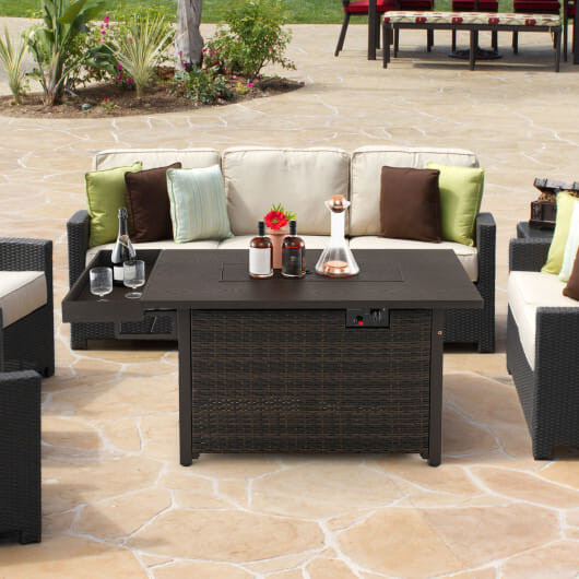 52 Inches Outdoor Wicker Gas Fire Pit Propane Fire Table with Cover-Brown B593-NP11327