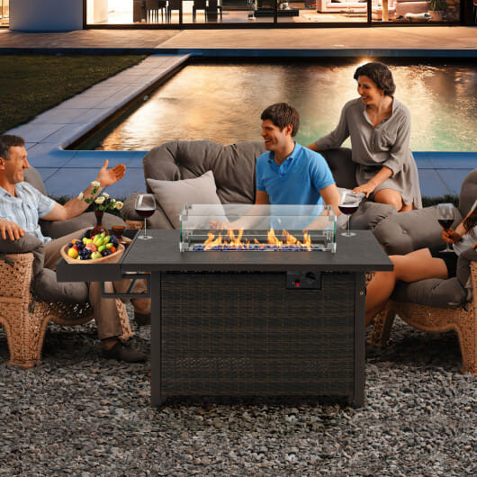 52 Inches Outdoor Wicker Gas Fire Pit Propane Fire Table with Cover-Brown B593-NP11327
