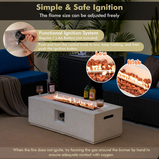 42 Inch 50 000 BTU Rectangle Terrazzo Fire Pit Table with PVC Cover-White B593-NP10851