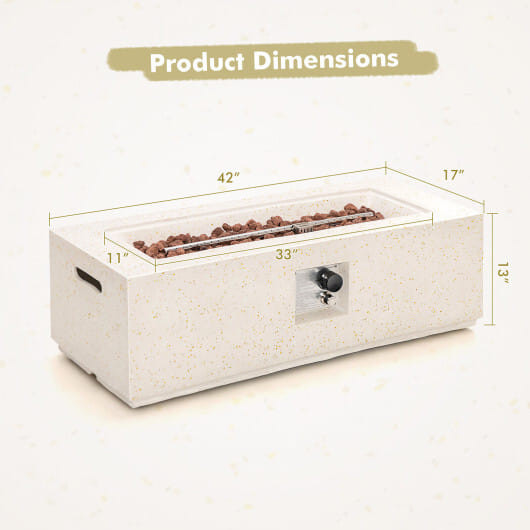42 Inch 50 000 BTU Rectangle Terrazzo Fire Pit Table with PVC Cover-White B593-NP10851