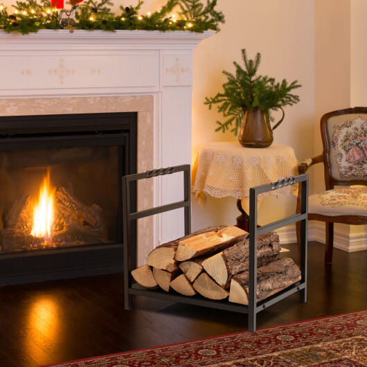 Firewood Log Rack with Unique Handle and Raised Feet-Black B593-HV10292