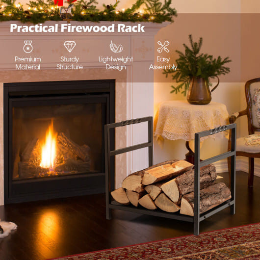Firewood Log Rack with Unique Handle and Raised Feet-Black B593-HV10292
