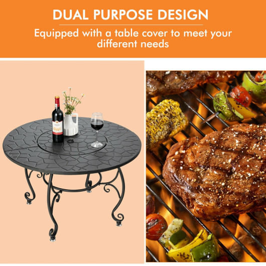 35.5 Feet Patio Fire Pit Dining Table With Cooking BBQ Grate B593-OP70941