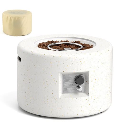 Round Terrazzo Propane Gas Fire Pit Protective PVC Cover  Lava Rocks Included B593-NP12084