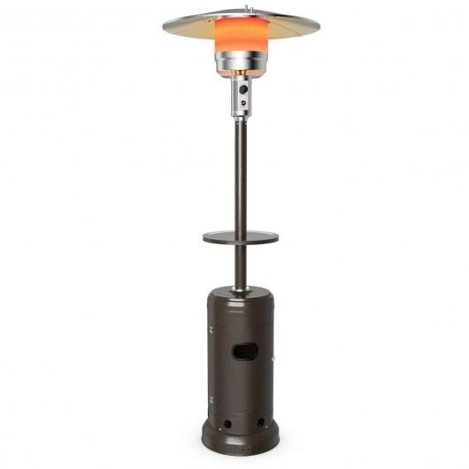Outdoor Heater Propane Standing LP Gas Steel with Table & Wheels-Brown - Color: Brown D681-HW61848CP