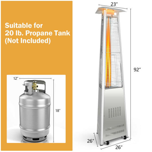 42 000 BTU Stainless Steel Pyramid Patio Heater With Wheels B593-NP10040US+