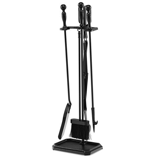 5-Piece Fireplace Tool Set with Tong Brush Shovel Poker Stand-Black B593-HV10286