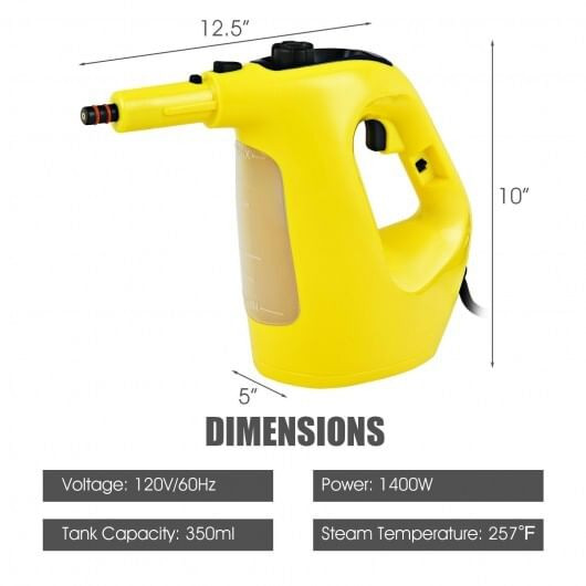 1400W Multipurpose Pressurized Steam Cleaner With 17 Pieces Accessories-Yellow - Color: Yellow D681-ES10028US-YW
