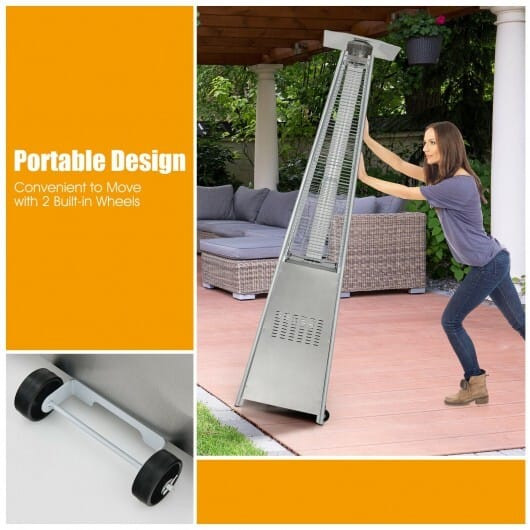 42000 BTU Pyramid Patio Heater with Wheels - Color: Silver D681-NP10129