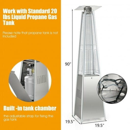 42000 BTU Pyramid Patio Heater with Wheels - Color: Silver D681-NP10129