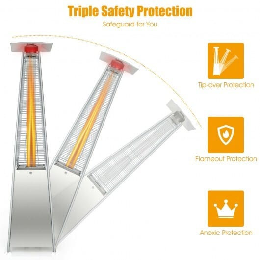 42000 BTU Pyramid Patio Heater with Wheels - Color: Silver D681-NP10129