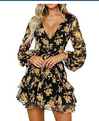 Color: Gold, Size: 2XL - Autumn new fashion flower print long sleeve dress Q119-CJNSSYLY01584-Gold-2XL