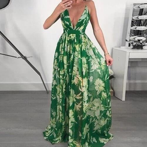 European and American deep V-neck  back chiffon dress Q119-CJNSSYLY01576