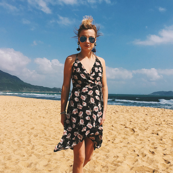 USA SIZE Sling V-neck long dress printed chiffon backless beach skirt Q119-CJNSSYLY00419
