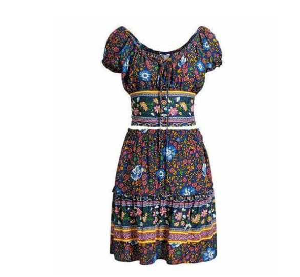 Sexy square collar strap print waist skirt suit Q119-CJNSSYLY01591