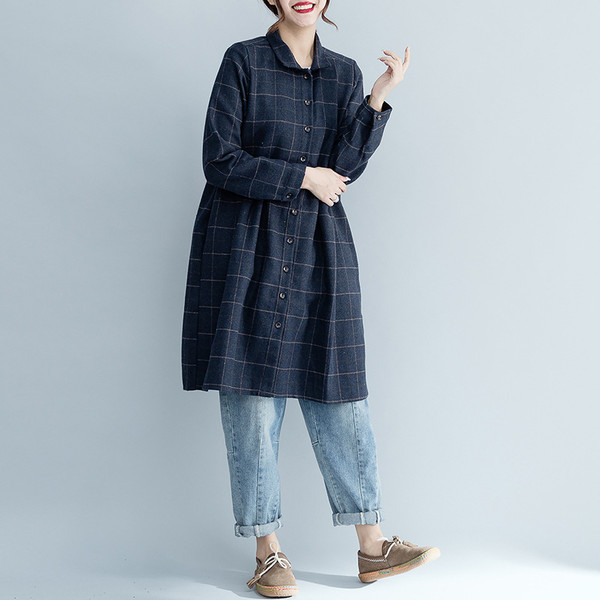 Mori women's autumn and winter 2021 new college wind wool long-sleeved long dress thick plaid skirt Q119-CJNSSYLY00837