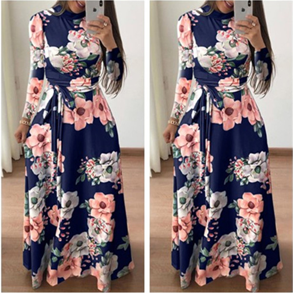 Color: 176 Long Blue Sleeves, Size: XXXL - Printed bandage dress Q119-CJNSSYLY01854-176 Long Blue Sleeves-XXXL