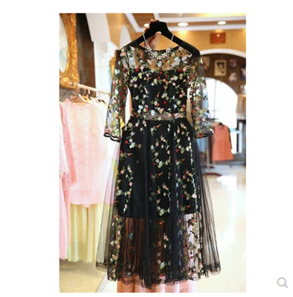 Lace dress female summer mesh embroidery slim skirt Q119-CJNSSYLY01704