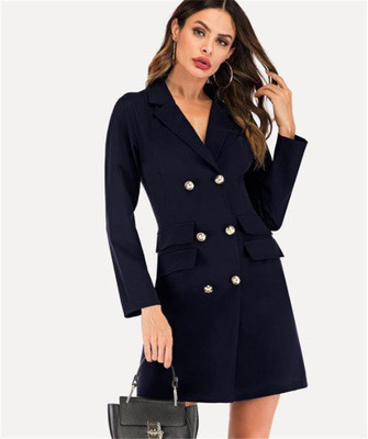Color: Navy blue, Size: XL - European and American women's double-breasted Slim sexy windbreaker so Q119-CJNSSYLY01903-Navy blue-XL