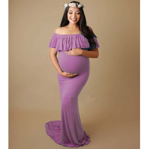 Mercerized cotton pregnant women ruffled collar trailing dress long skirt Q119-CJNSSYLY02253