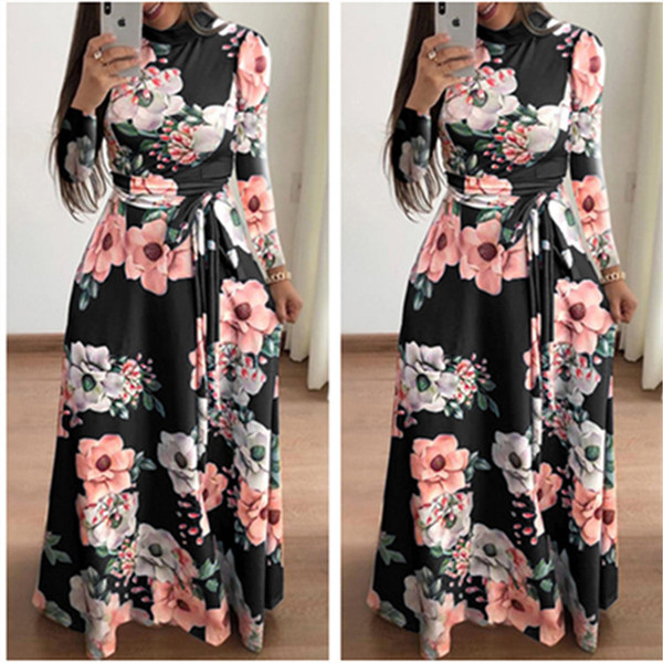Color: 176 Long Black Sleeves, Size: M - Printed bandage dress Q119-CJNSSYLY01854-176 Long Black Sleeves-M