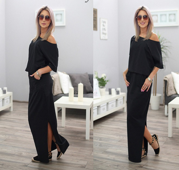 Color: Black, Size: XL - ummer Long Maxi BOHO Evening Blue Q119-CJNSSYLY00153-Black-XL