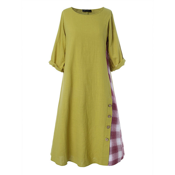 Color: green, Size: XL - Plaid short-sleeved dress Q119-CJNSSYLY02266-green-XL
