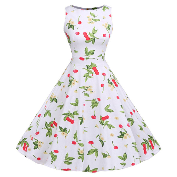 Style: 06, Size: XL - Women's cotton round neck dress sleeveless print Hepburn retro skirt Q119-CJNSSYLY00332-06-XL