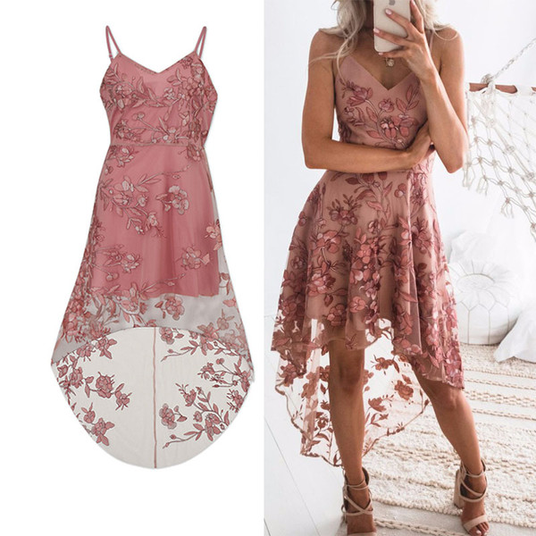 Color: Pink, Size: XS - Explosive models sexy sling irregular lace stitching dress bandage skirt Q119-CJNSSYLY01783-Pink-XS